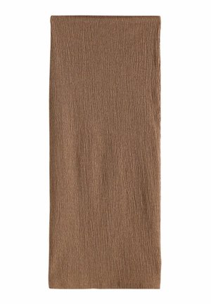 Brauner rechteckiger Textilstoff mit zerknitterter Struktur, gleichmäßig beleuchtet auf weißem Hintergrund, ohne sichtbare Muster oder Verzierungen.