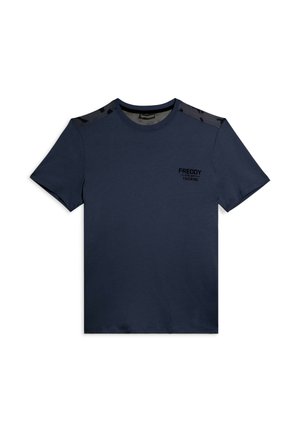 WITH CAMOUFLAGE INSERTS AND CHEST LOGO - T-shirt con stampa - dark blue