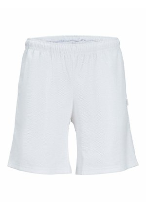 Shorts bianchi in rete con cintura elastica, vestibilità ampia e spacchi laterali per una maggiore mobilità. Il tessuto ha una finitura testurizzata.
