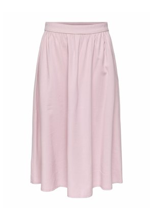 Šviesiai rožinė, iki kelių ilgio sijonas su susmulkinta juosmens dalimi ir lygiu, laisvai krentančiu audiniu.