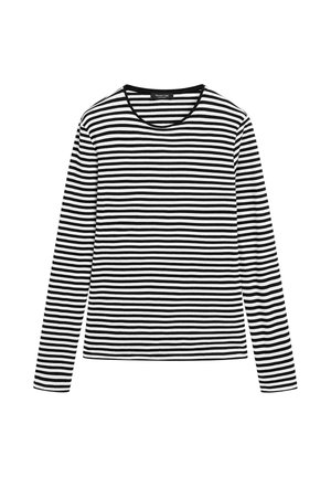 Zwart-wit gestreepte lange mouwen shirt met een ronde halslijn en een eenvoudig, recht gesneden ontwerp. Verweven stoftextuur overal.