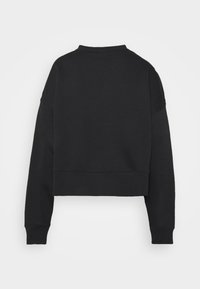 Sweat-shirt court noir avec col rond, manches longues et poignets côtelés. Texture lisse sans motifs ou accents visibles.