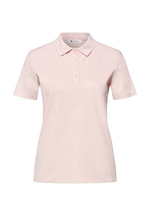 Polo de manga corta de color rosa claro con cuello y cuatro botones delanteros, exhibido sobre un fondo blanco liso.