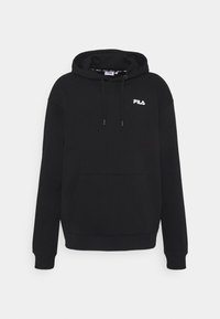 Felpa nera realizzata in tessuto misto cotone. Presenta una tasca a marsupio, cappuccio con lacci e logo FILA bianco sul lato sinistro del petto.