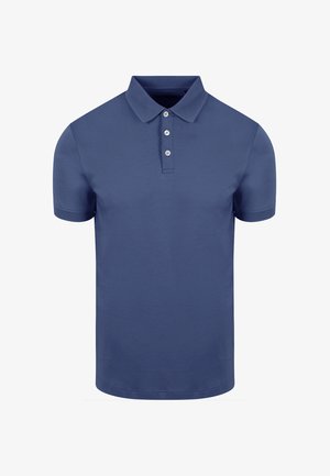 Marineblauwe polo van een zachte katoenmix, met een drie-knopen pat en een gestructureerde kraag, korte mouwen en een rechte zoom.