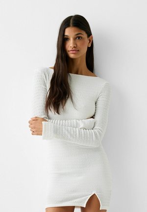 WAFFLE LONG SLEEVE - Jumper dress - white