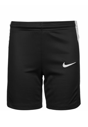 Shorts noirs en tissu léger et évacuant l'humidité, avec une accent gris sur les côtés et un logo Nike blanc sur le devant à gauche.