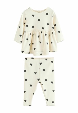 REGULAR FIT-2 PIECE FRILL SET - Legíny – nohavice - black  white heart print