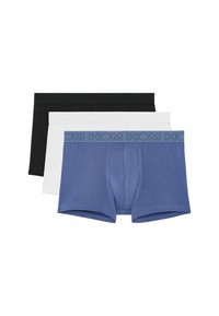 Tři páry pánských boxerek v černé, bílé a modré barvě. Měkká tkanina, konturovaný střih, s elastickými pásky s logem.