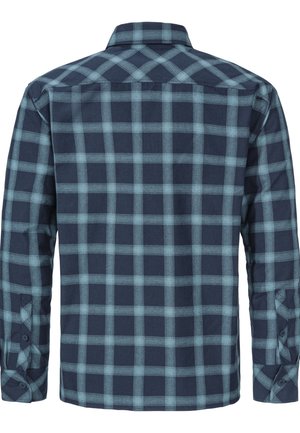 Langärmliges kariertes Hemd in Marineblau und Hellblau, mit einem klassischen Kragen und Knopfmanschetten. Hergestellt aus einem strukturierten Baumwollmaterial.