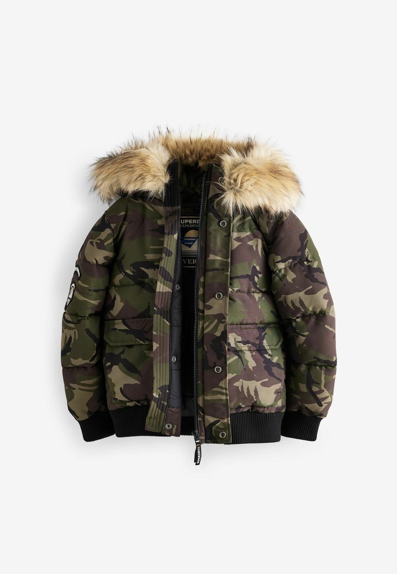 Treer - Veste à Capuche Sans Manches Réversible Garçon Fille - Gilet Plumes Camouflage Vert 3-16 Ans