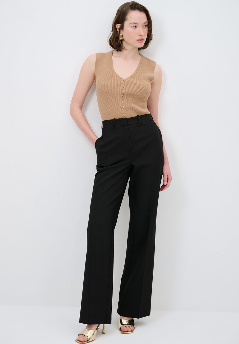 Bottoni Dorati Pantaloni Neri A Vita Alta Con Bottoni AdL WITH