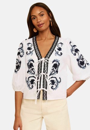 Love & Roses, REGULAR FIT - COTTON/LINEN BLEND EMBROIDERED TIE FRONT BLOUSE - Bluse - ivory