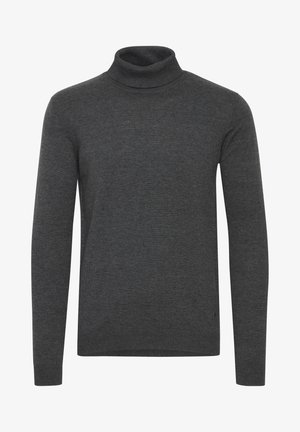 Tamno siva roll kragna džemper izrađen od mekane pletene tkanine, s dugim rukavima, rebrastim ovratnikom i prilagođenim siluetom.