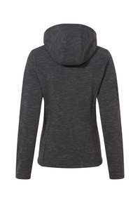 Donkergrijze hoodie met een subtiel gemêleerd patroon, lange mouwen enegtailored naden, weergegeven vanuit de achterkant op een witte achtergrond.