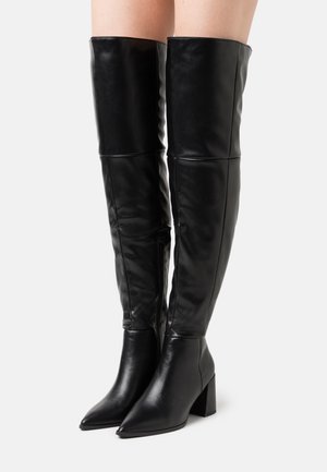 LOW BLOCK HEEL BOOTS - Kozačky nad kolena - black