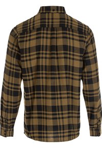Bruine en zwarte geruite shirt, lange mouwen, met kraagontwerp, gestructureerde stof, knoopsluiting, achterpas met plooidetail.