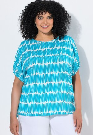 Ulla Popken, SCRIBBLE PRINT DRAWSTRING SLEEVE BLOUSE - Blouse - aqua turquoise