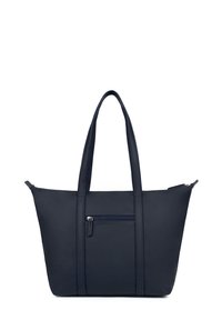 Borsa a tracolla blu navy realizzata in materiale liscio, con due manici lunghi, chiusura con zip e una tasca frontale con un piccolo dettaglio con zip.