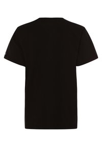 Svart bomulls-T-shirt, korta ärmar, rund halsringning, standard passform, enkel design utan logotyper eller mönster, slät textur.