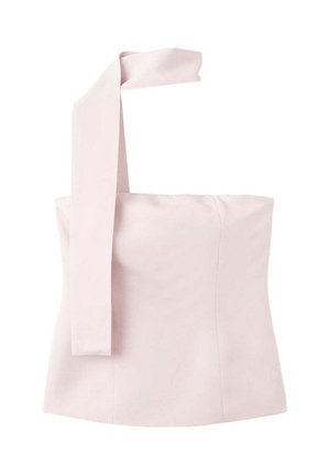 Jasnoróżowy top na jedno ramię bez ramiączek z szerokim paskiem opadającym na jedno ramię, dopasowany z detalami szwów.