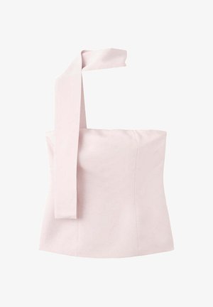 Jasnoróżowy top na jedno ramię bez ramiączek z szerokim paskiem opadającym na jedno ramię, dopasowany z detalami szwów.