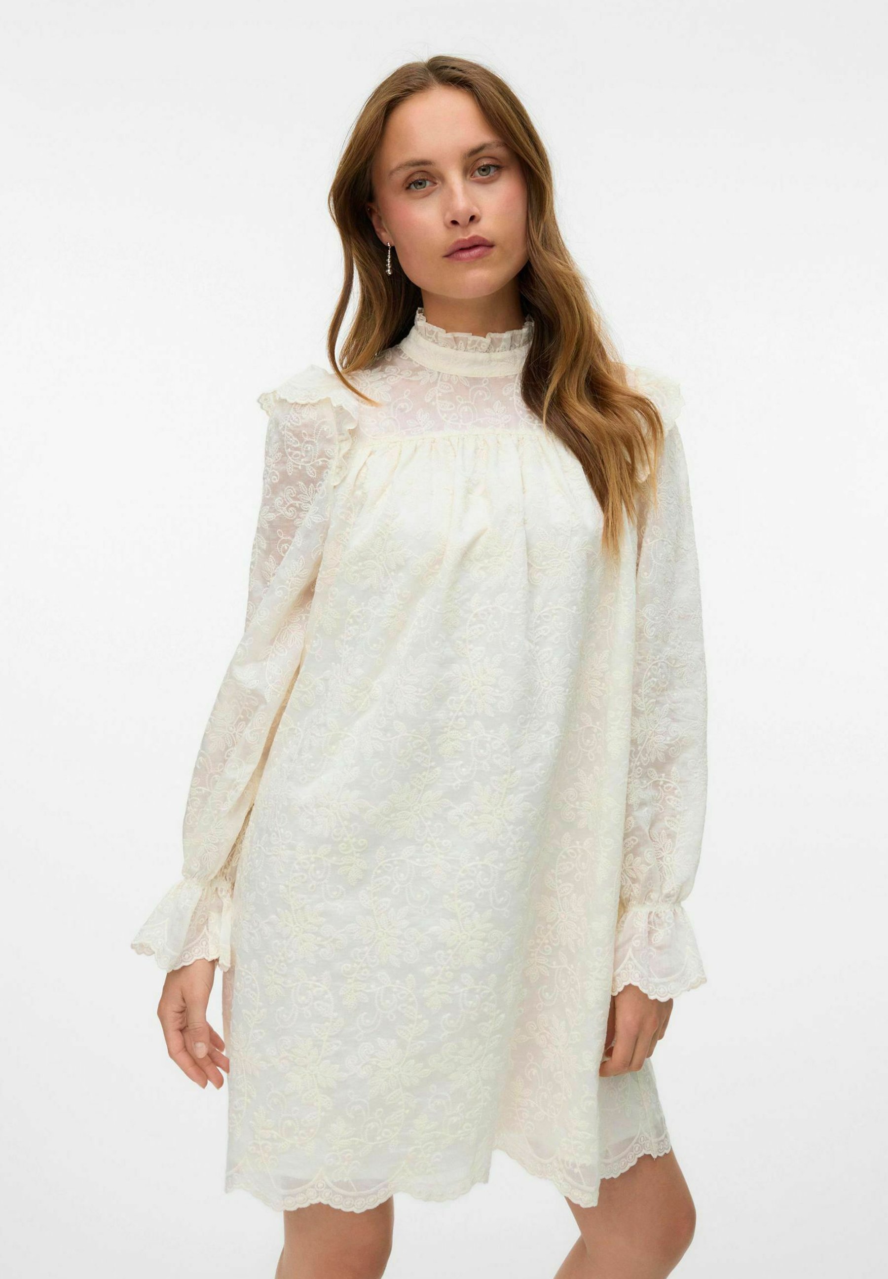 Vero Moda EMBROIDERED - Day dress - birch/white - Zalando
