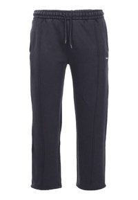Mørkegrå sweatpants lavet af blød stof, med elastisk talje med snoretræk, sidelommer og synlige sømme.