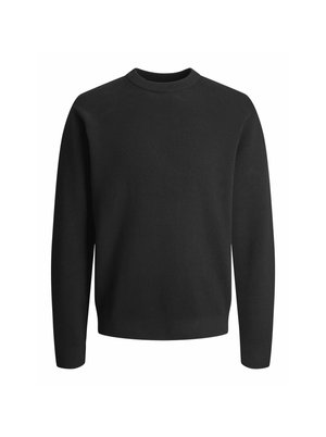 Pull en maille noir avec un col rond, des manches longues et une texture côtelée. Finition lisse sans motifs ni détails matériels visibles.