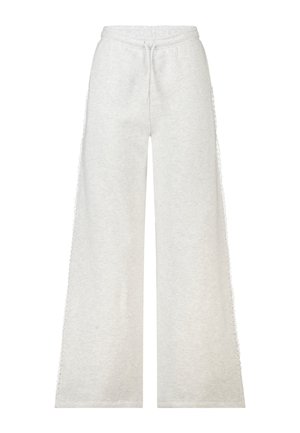 Lichtgrijze wijde sweatpants met elastische tailleband en trekkoord, met subtiele gestructureerde zijkanten.