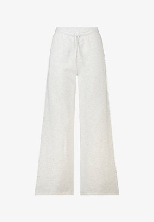 Lichtgrijze wijde sweatpants met elastische tailleband en trekkoord, met subtiele gestructureerde zijkanten.