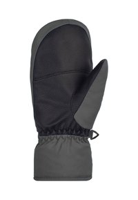 Moufle grise isolée avec un panneau noir texturé, poignet élastique pour un ajustement sécurisé et un design élégant pour rester au chaud par temps froid.