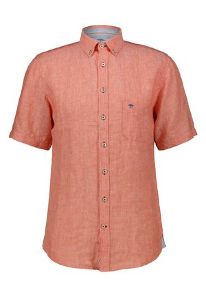 Kurzärmeliges Hemd mit Knopfleiste aus strukturiertem Korallenstoff, mit Knopfkragen und kleinem gesticktem Logo auf der Brusttasche.