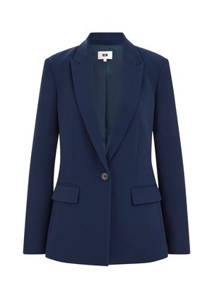 Marineblazer met een getailleerde pasvorm, notch-revers, enkele knoopsluiting, twee voorkruiszakken en een gladde binnenvoering.