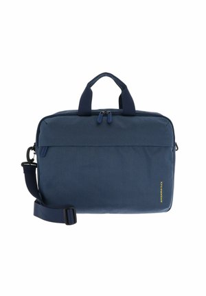 Borsa per laptop blu navy realizzata in tessuto testurizzato, con doppi manici, una tracolla removibile e un vano con zip.