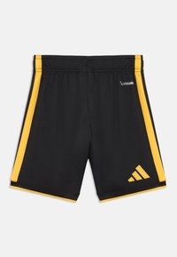 Melnas sporta šorti ar dzeltenām sānu svītrām, elastīgu jostasvietu un "Climacool" un Adidas logotipiem attiecīgi baltā un dzeltenā krāsā.