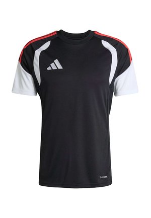Black sports jersey with white sleeves, red shoulder stripes, white Adidas logo on chest, and Climacool text near hem.