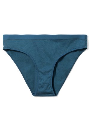 Teal cotton bikini briefs with a soft texture, elastic waistband, and seamless edges for comfort. Classic cut with moderate coverage.