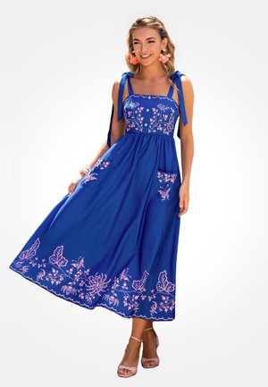 Cupshe, EMBROIDERED FLORAL TIE-SHOULDER VACATION DRESS - Freizeitkleid - dark blue  floral