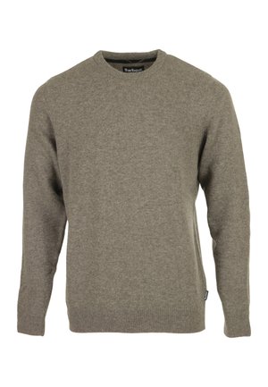 Herren Barbour Pullover mit Rundhalsausschnitt, in olivgrün, gestrickt, mit langen Ärmeln und gerippten Bündchen und Saum.