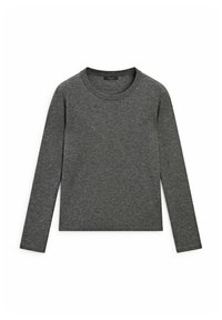 Szara koszula z długim rękawem, wykonana z mi�ękkiej tkaniny, z okrągłym dekoltem i dopasowanym krojem z minimalną ilością przeszyć.