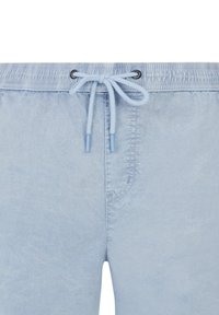 Lichtblauwe zwemshorts met een elastische tailleband, trekkoordsluiting en zijzak. De stof lijkt soepel met een licht gestructureerde afwerking.