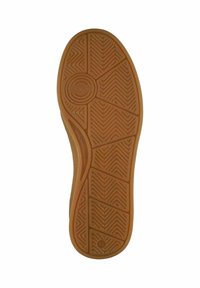 Gumová podrážka boty v světle hnědé barvě s texturovanými vzory pro lepší trakci. Výrazné detaily zahrnují kruhové logo a vyraženou velikost 42 na boku.