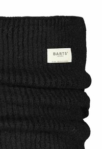 Collo in maglia nera con un design a coste testurizzate. Presenta un piccolo etichetta con la scritta "BARTS" in bianco su uno sfondo rettangolare.
