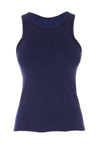 Canotta senza maniche blu navy realizzata in morbido tessuto, con scollatura rotonda e design attillato. Tessuto semplice e uniforme.