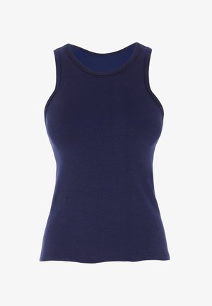 Canotta senza maniche blu navy realizzata in morbido tessuto, con scollatura rotonda e design attillato. Tessuto semplice e uniforme.