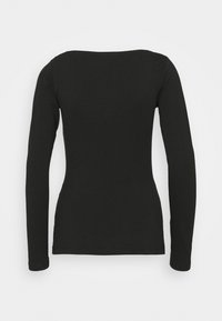 Schwarzes Langarm-T-Shirt mit rundem Hals und enganliegendem Schnitt. Hergestellt aus glattem, dehnbarem Stoff ohne sichtbare Muster oder Verzierungen.