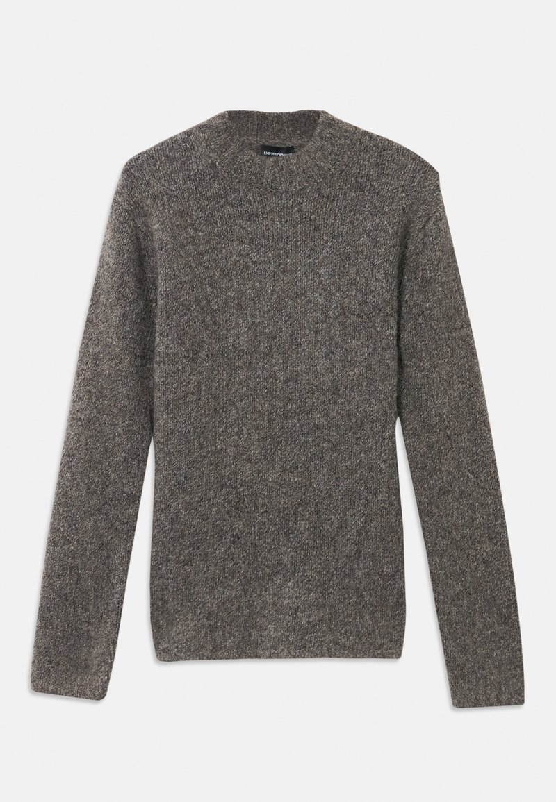 Maglione grigio a maglia con scollatura rotonda, maniche lunghe e finitura testurizzata. Caratterizzato da un design classico e dal taglio rilassato.
