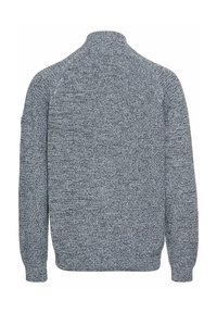 Strickpullover in Dunkelgrau mit melierter Textur. Verfügt über einen hohen Kragen und lange Ärmel. Lockere Passform mit gerippten Bündchen und Saum.
