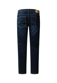 Tmavé džíny, stredne vysoký pás, s rovnými nohavicami. Obsahujú dve zadné vrecká, kontrastné prešívanie a hnedú koženú etiketu na pása.